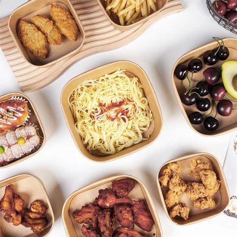  Tô giấy kraft vuông nắp PET chống đọng sương 1000ml 