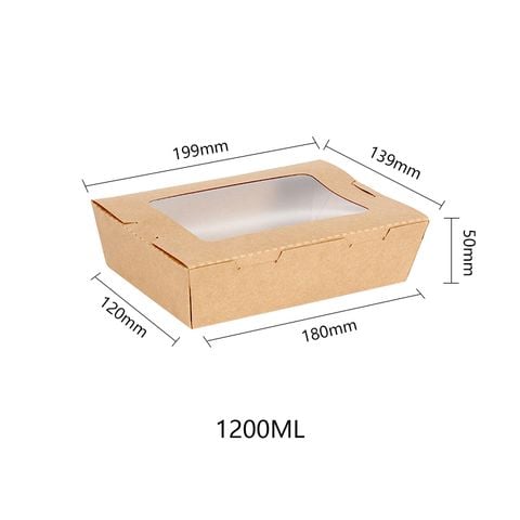 Hộp giấy Clamshell kraft paper box with window 1200 ml