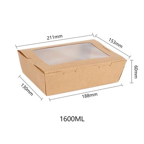 Hộp giấy Clamshell kraft paper box with window 1600 ml
