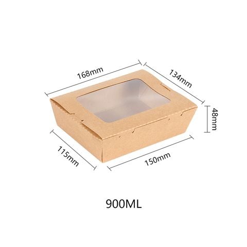 Hộp giấy Clamshell kraft paper box with window 900 ml