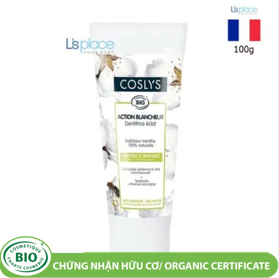 Coslys Bio Kem đánh răng hữu cơ Whiteness & Care Mint