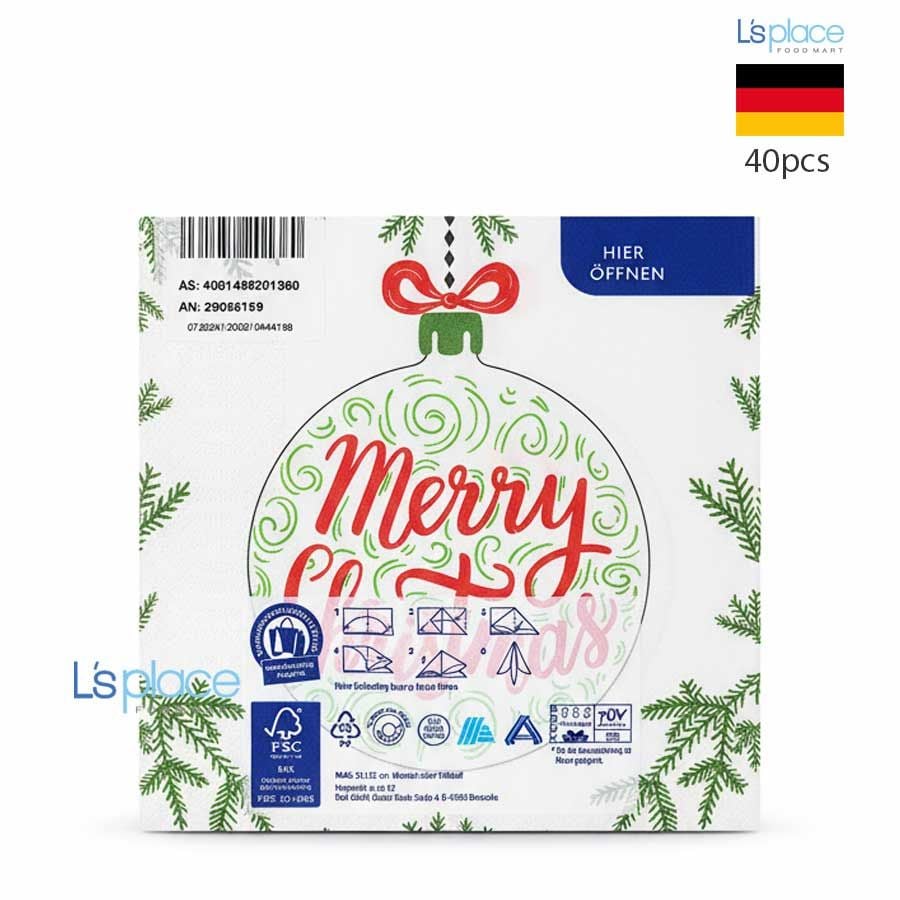 Kokett Giấy ăn Giáng sinh hình quả cầu Merry Christmas