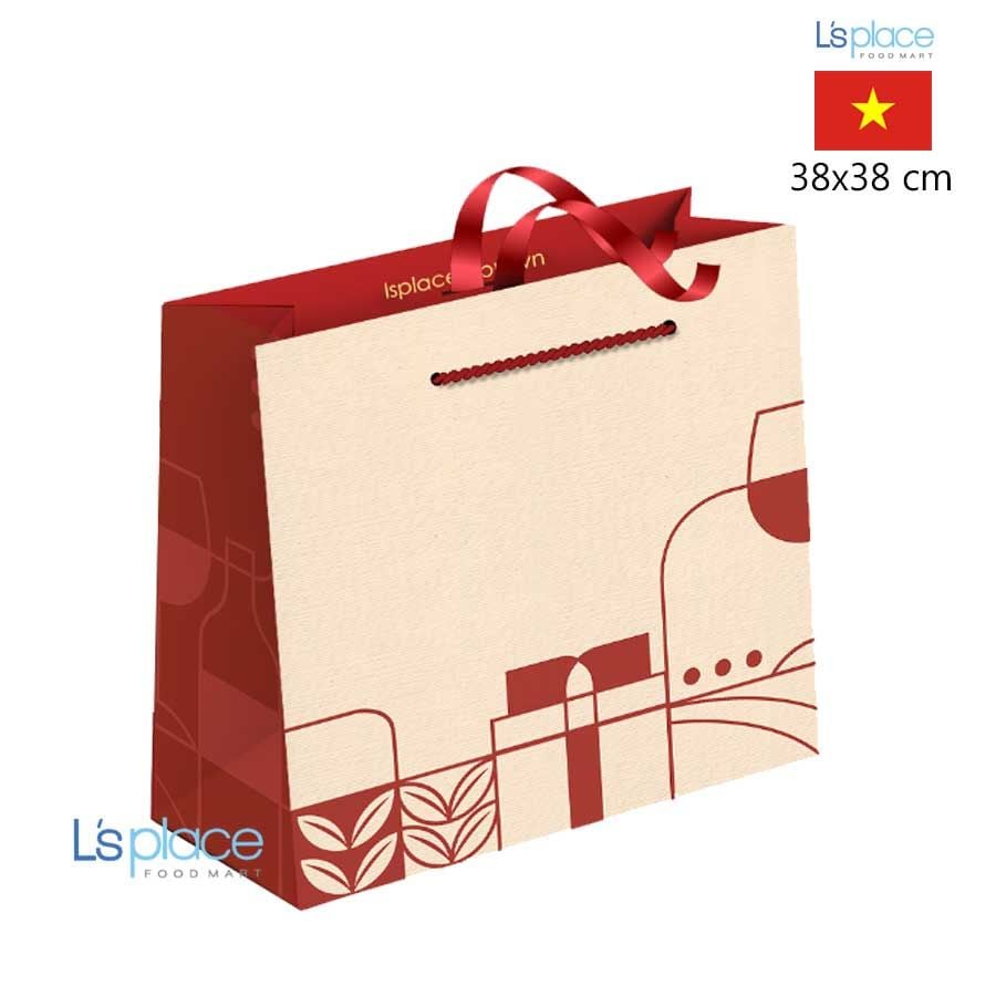 L's Place Túi giấy vuông màu be & đỏ