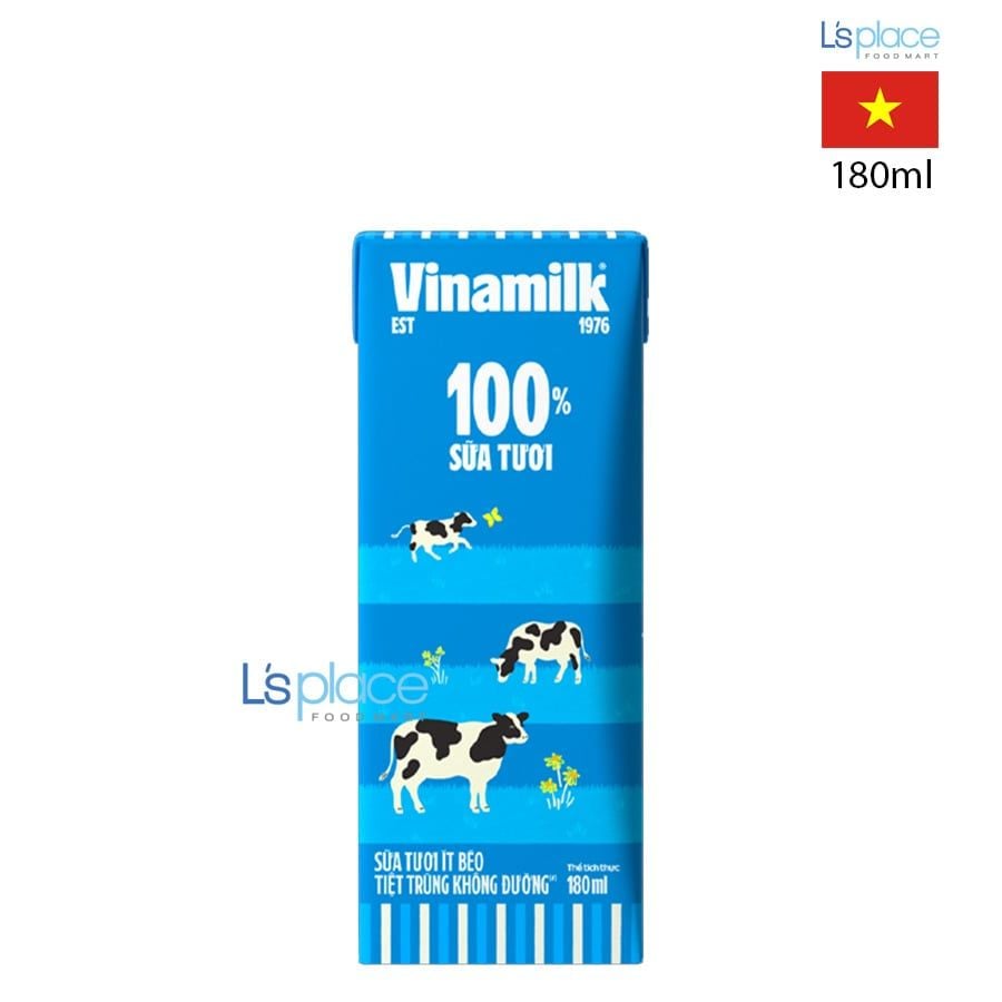 Vinamilk Sữa tươi ít đường hộp 180ml