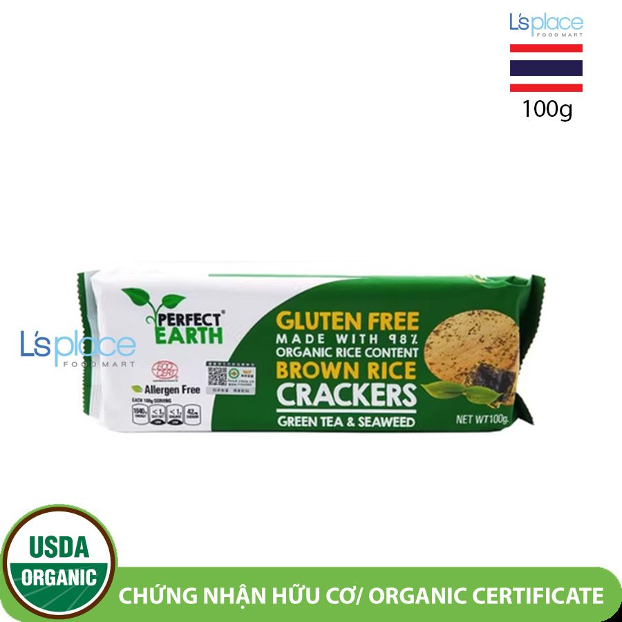 Perfect Earth Bánh crackers gạo lứt vị trà xanh tảo biển