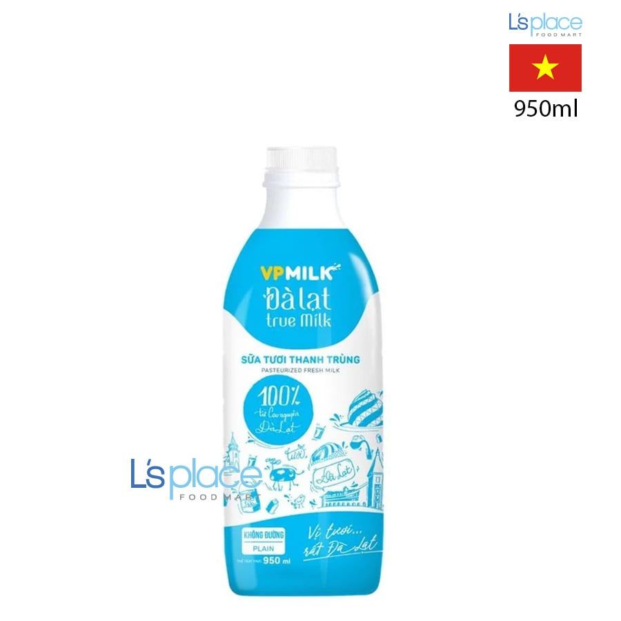 VPMilk Sữa tươi Đà Lạt Không đường chai 950