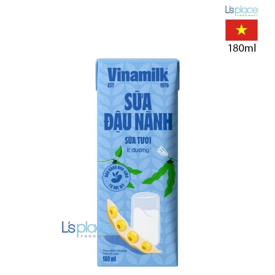 Vinamilk Sữa đậu nành tươi ít đường hộp 180ml