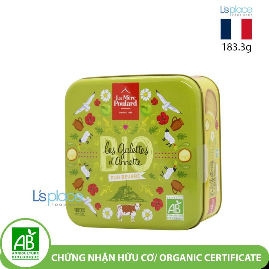 La Mère Poulard Bánh quy Les Galettes d'Annette bơ hữu cơ hộp thiếc