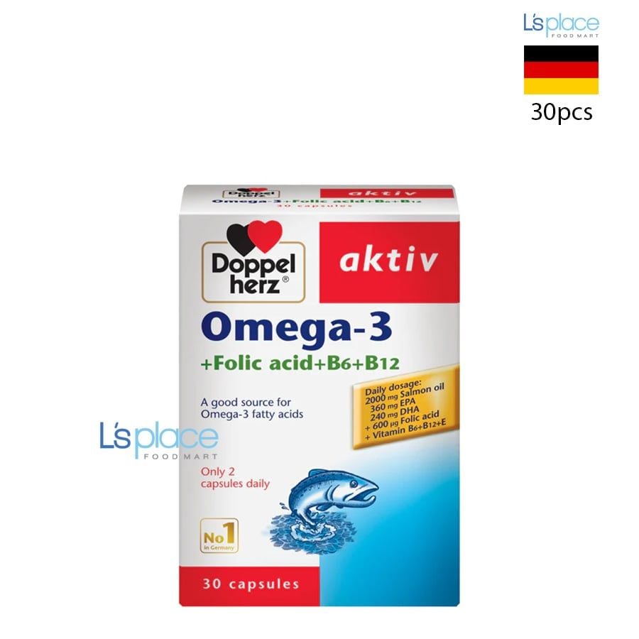 Doppelherz Thực phẩm bảo vệ sức khỏe Omega-3 + Folic Acid + B6 + B12