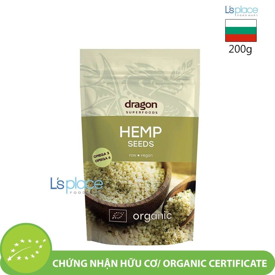 Dragon Superfoods Hạt gai dầu đã bóc vỏ hữu cơ thuần chay