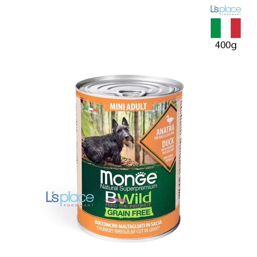 Monge Bwild Pate chó trưởng thành giống nhỏ vị thịt vịt bí ngô