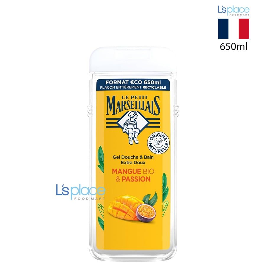 Le Petit Marseillais Gel tắm hương xoài & chanh dây hữu cơ 92% chai lớn