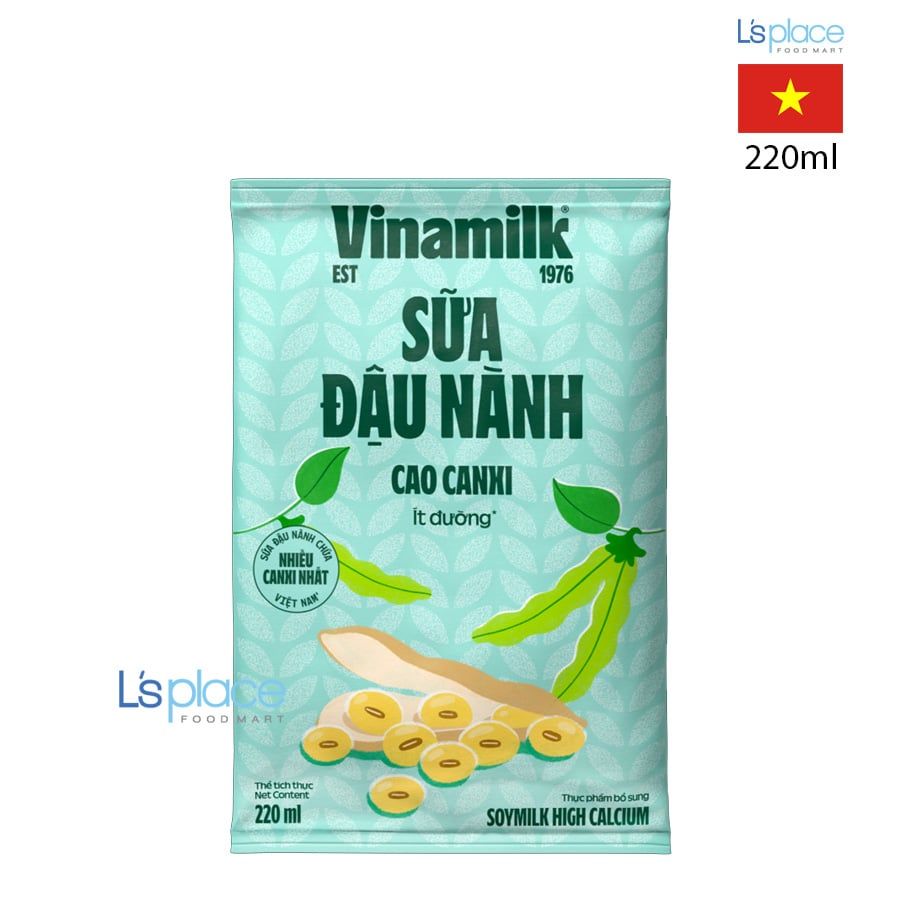 Vinamilk Sữa đậu nành Cao canxi ít đường túi 220ml