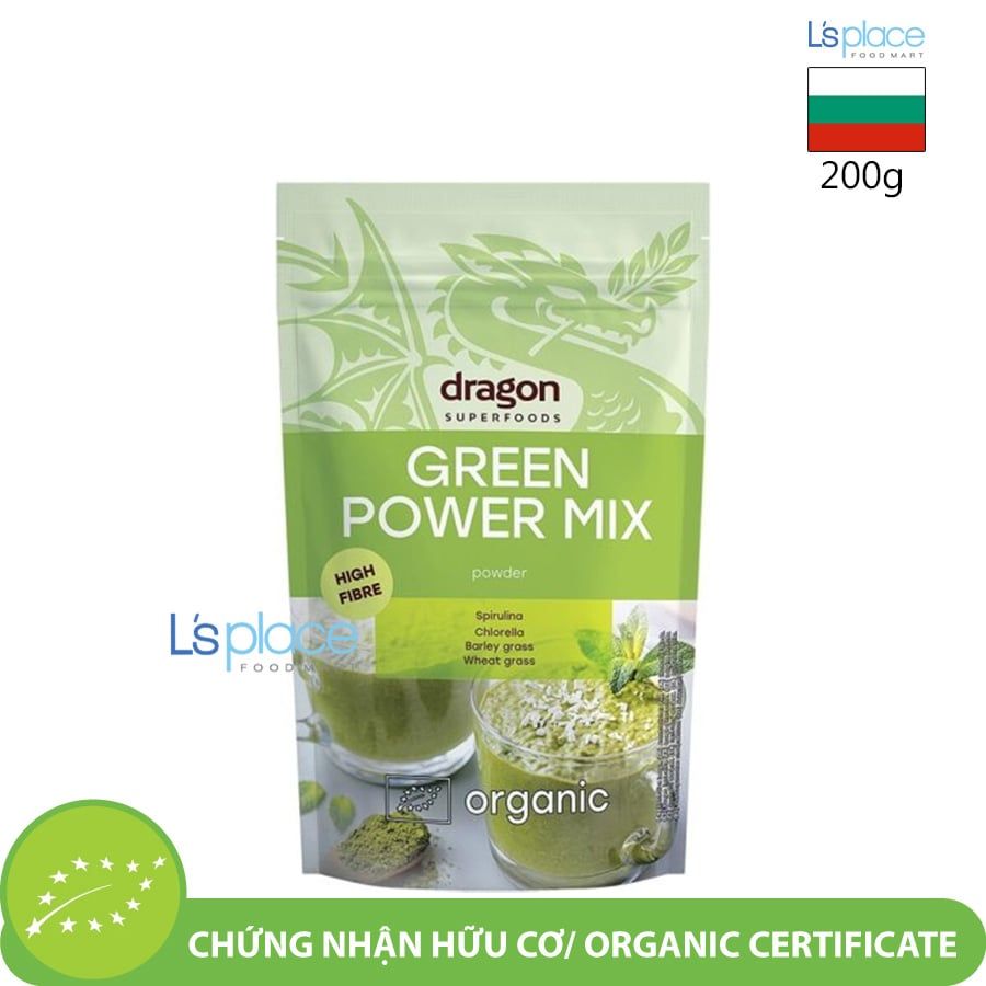 Dragon Superfoods Bột dinh dưỡng hỗn hợp 4 loại rau tảo hữu cơ Green Power Mix
