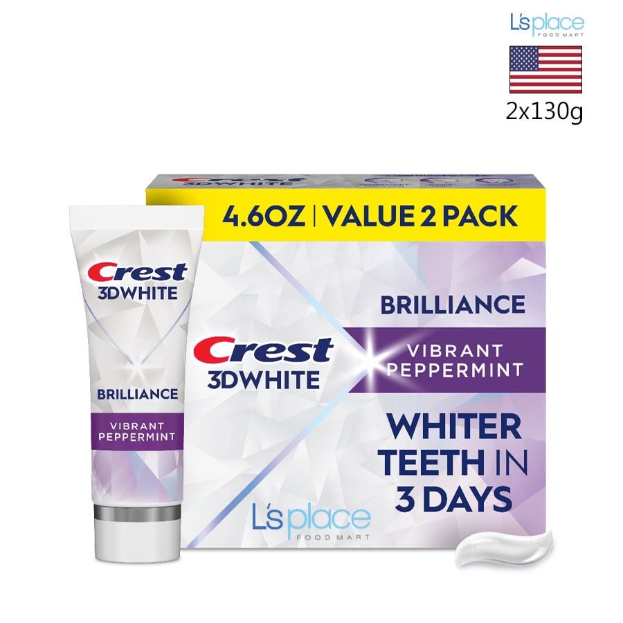Crest 3D White Kem đánh răng Brilliance Vibrant Peppermint set 2 tuýp