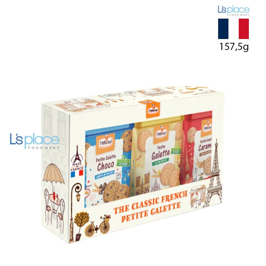 St Michel Set bánh quy Petites Galettes 3 vị hộp thiếc