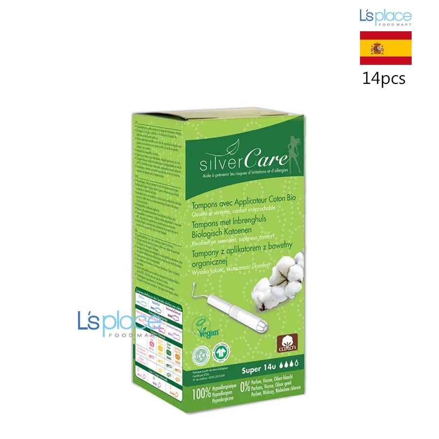 Silver Care Tampon hữu cơ loại siêu hút kèm dụng cụ