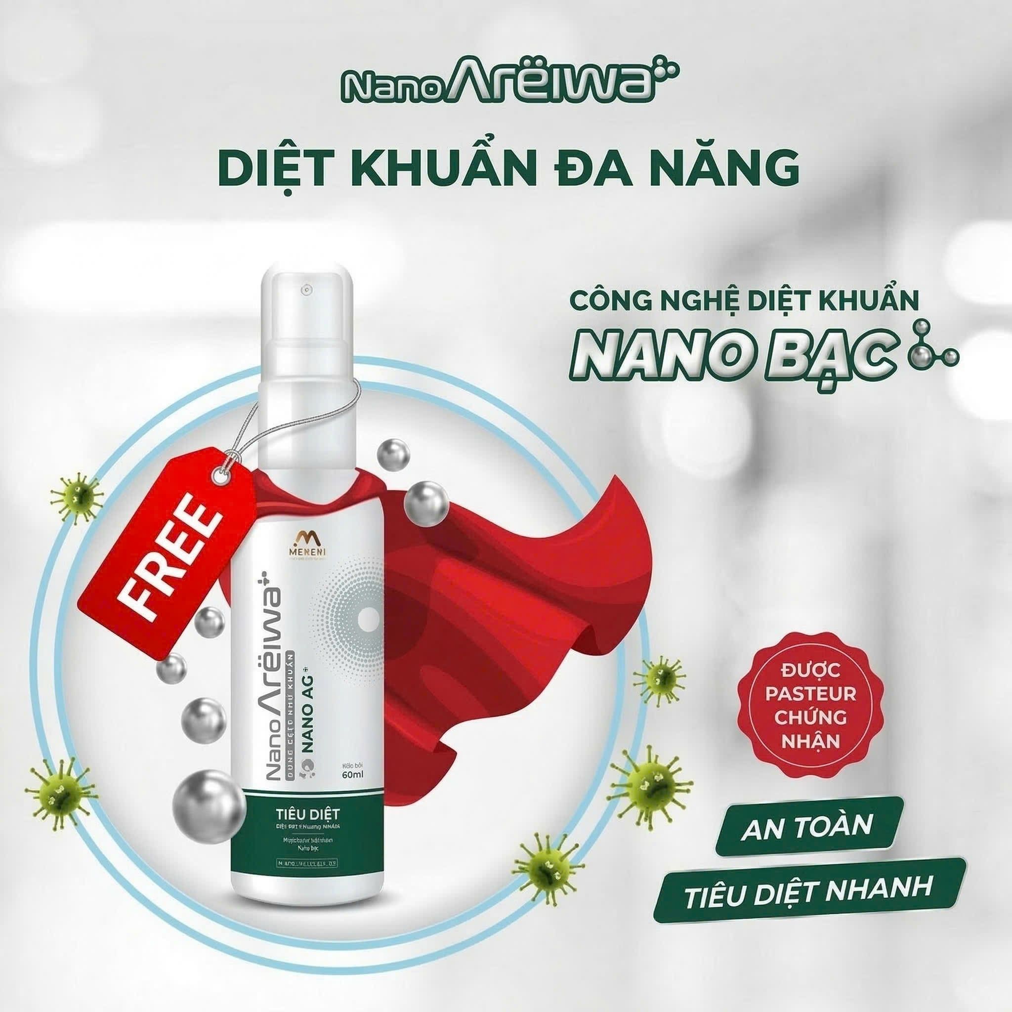  [ HT ] Chai xịt khuẩn khử mùi đa năng Nano Areiwa 60ml - An toàn, không hoá chất 