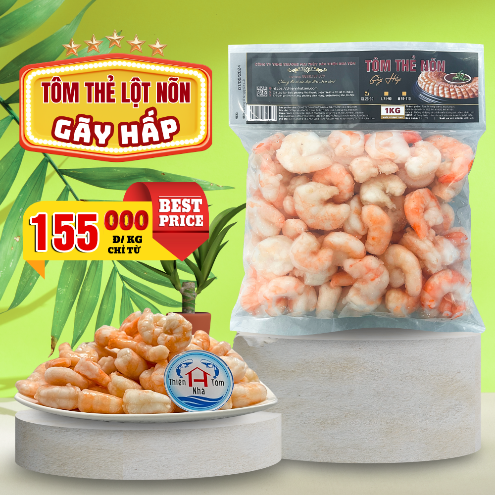  Tôm Thẻ Nõn Gãy Hấp (Vị Giòn - Ngọt)  - Túi 1kg 