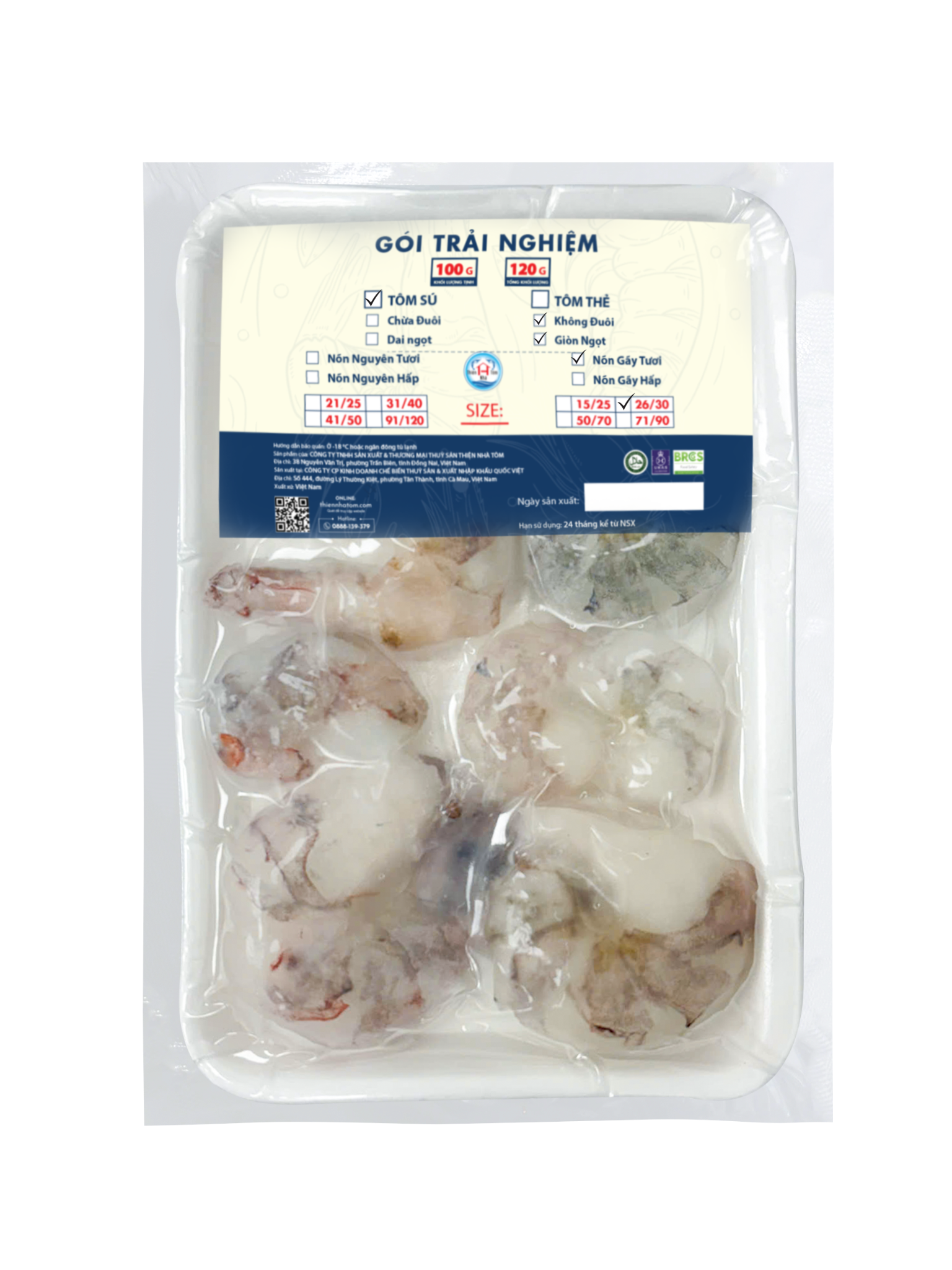  Tôm Sú Nõn Gãy (Giòn - Ngọt) Khay 120G 