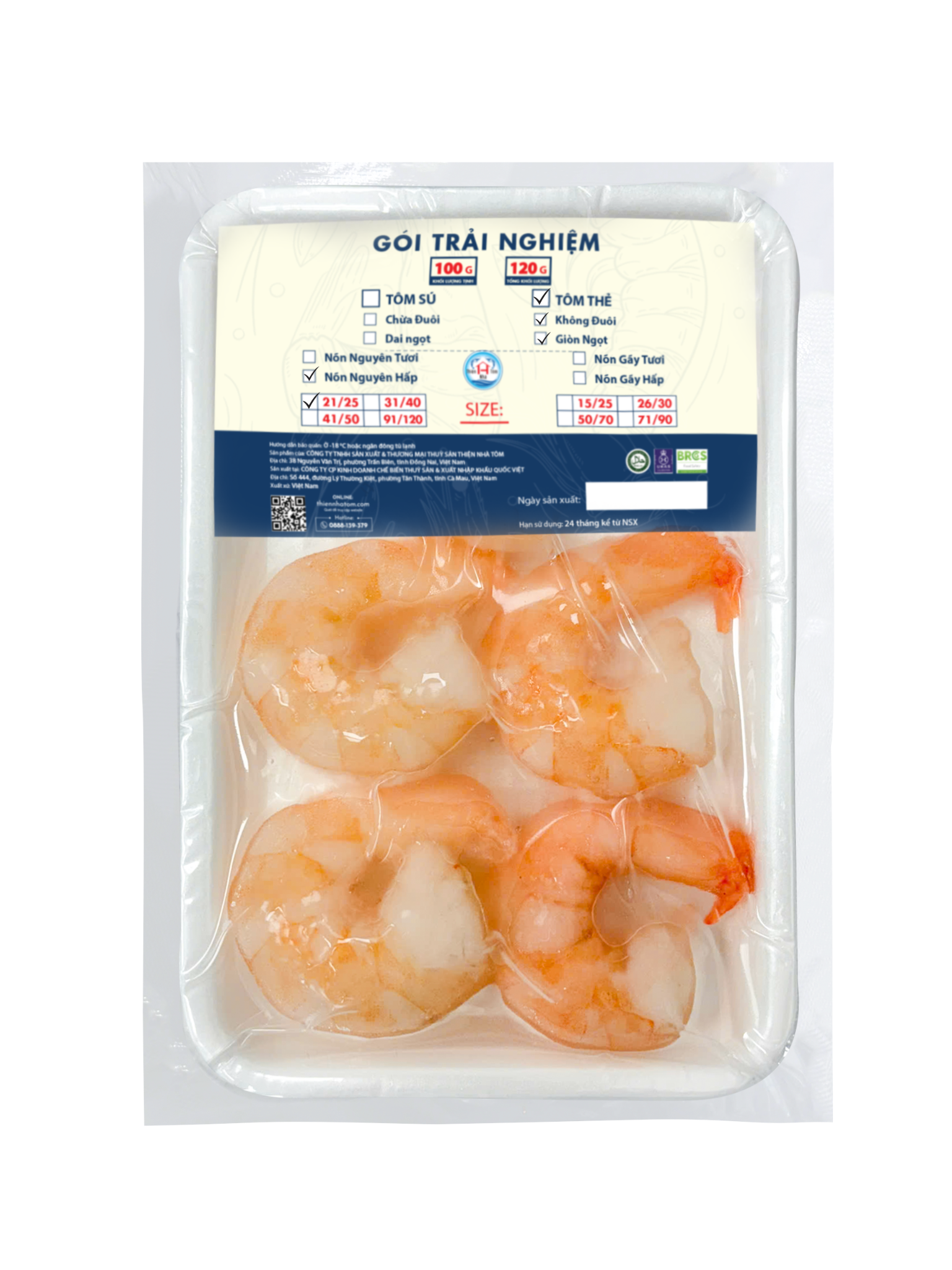  Tôm Thẻ Nõn Hấp (Giòn - Ngọt)  Khay 120G 