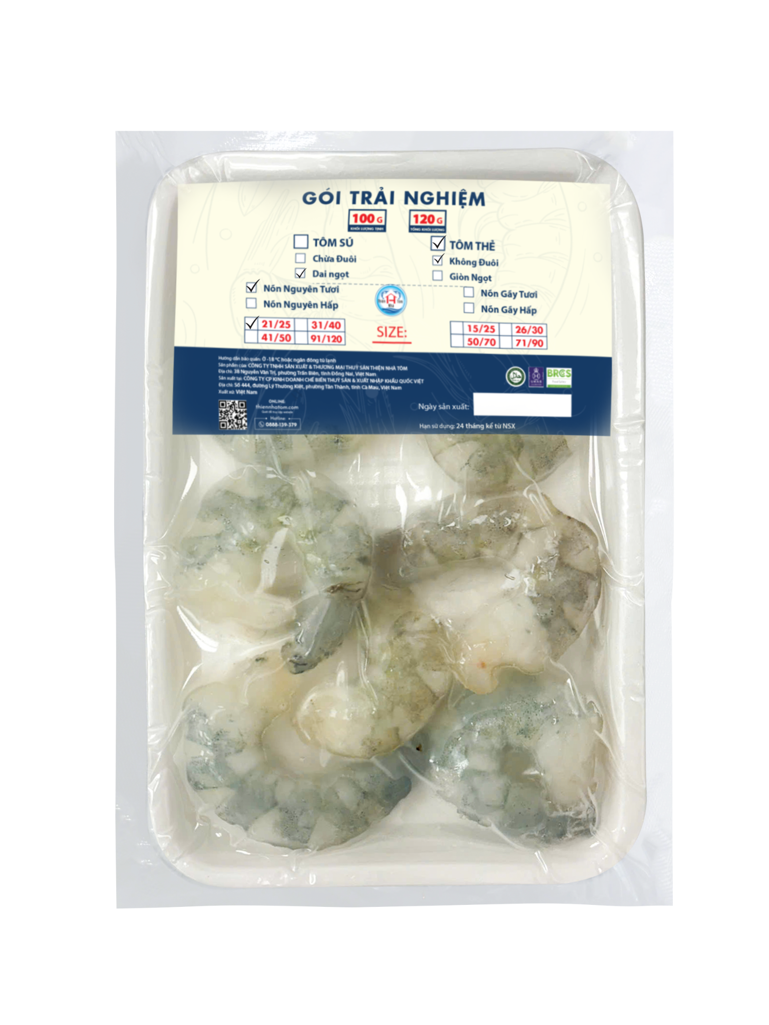  Tôm Thẻ Lột Nõn (Dai-Ngọt) Khay 120G 