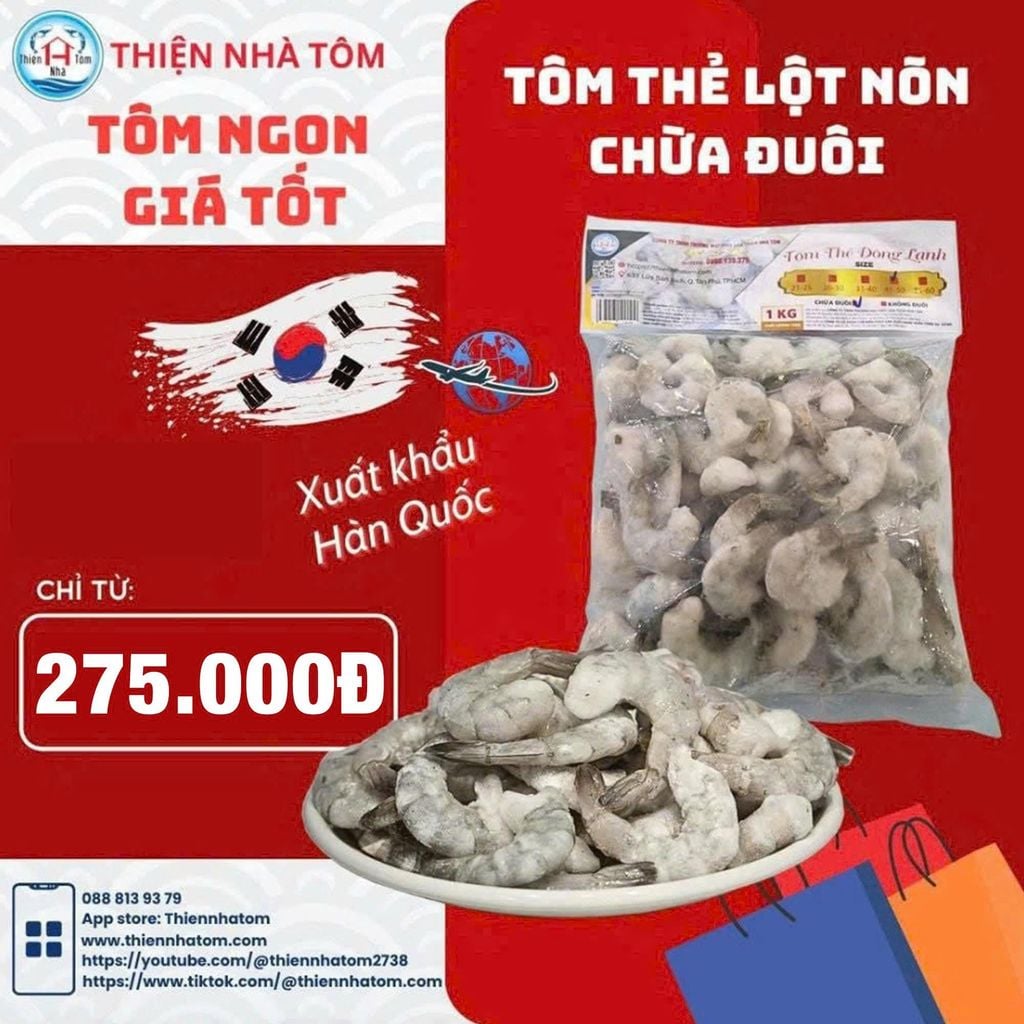  Tôm Thẻ Lột Nõn Chừa Đuôi(Giòn-Ngọt) Túi 1kg 