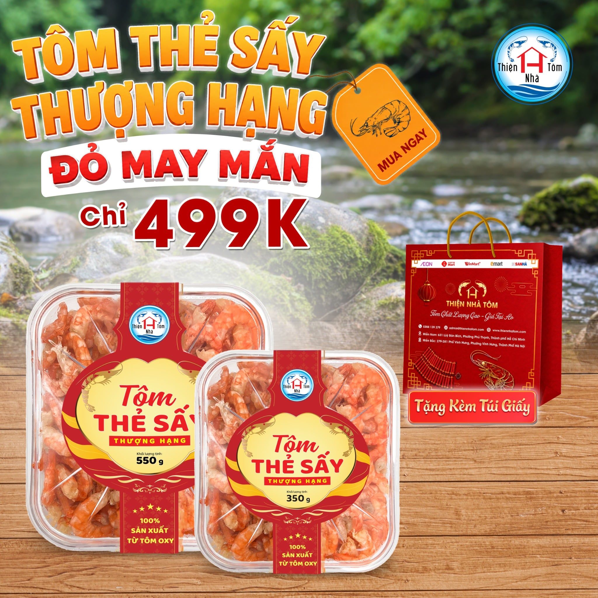  Tôm Thẻ Sấy Thượng Hạng Đỏ May Mắn - Hộp 