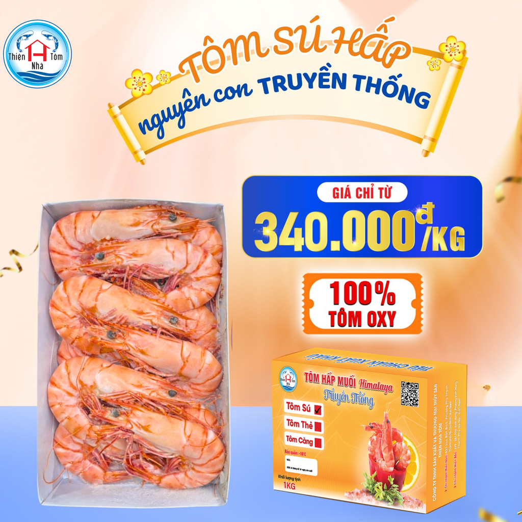  Tôm Sú Hấp Nguyên Con Truyền Thống Hộp 1kg 