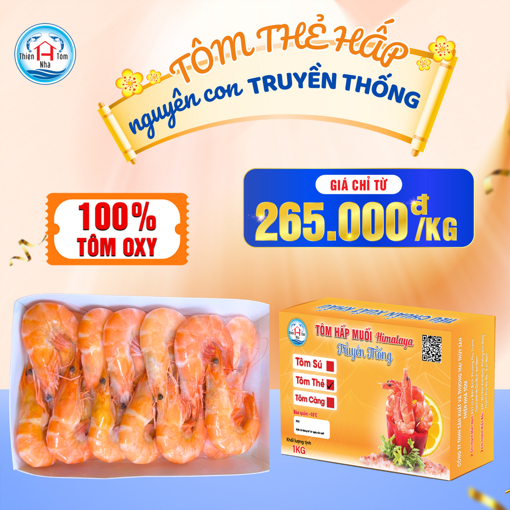  Tôm Thẻ Hấp Nguyên Con Truyền Thống Hộp 1kg 