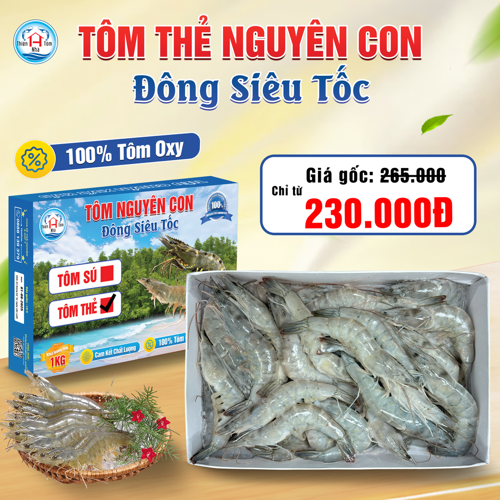  Tôm Thẻ Nguyên Con Đông Siêu Tốc hộp 1kg 