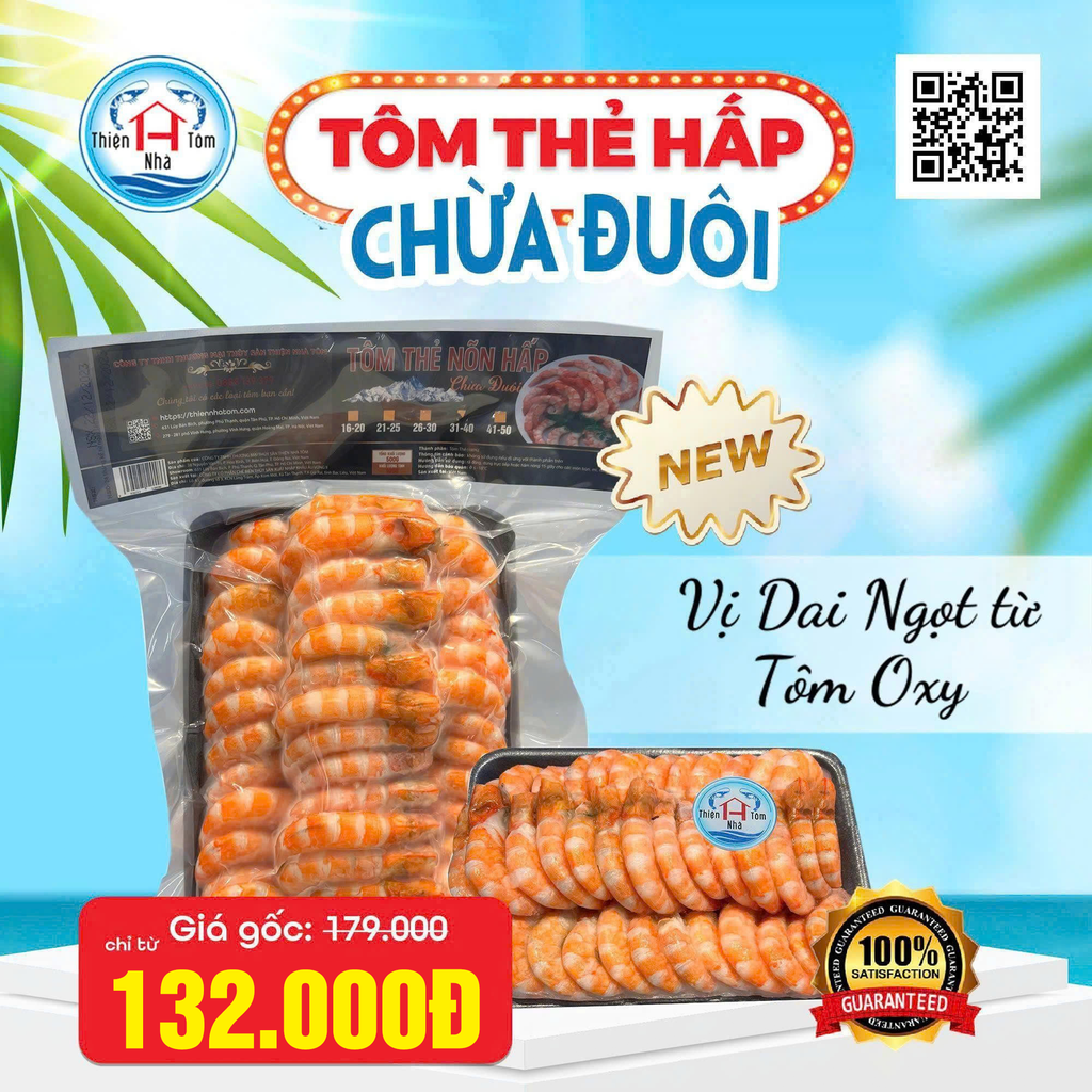  Tôm Thẻ Hấp Chừa Đuôi Khay 500Gr (Vị Dai - Ngọt) 