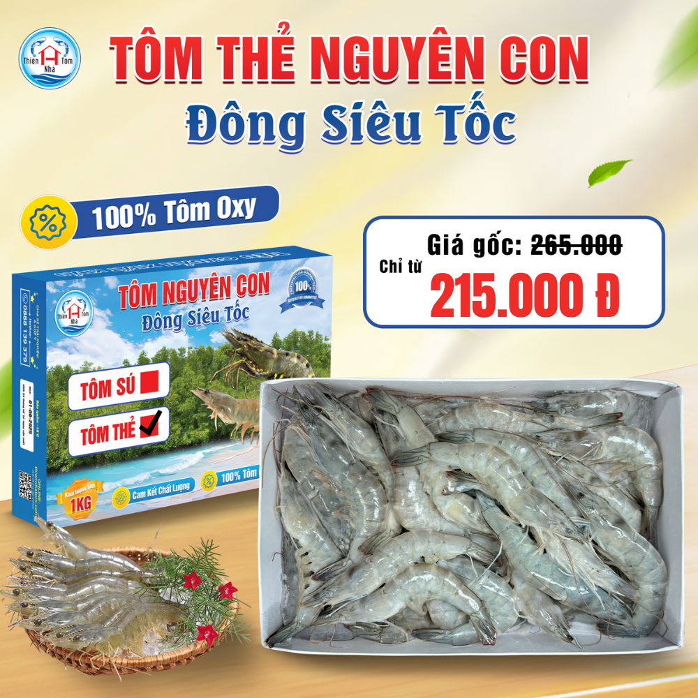  Tôm Thẻ Nguyên Con Đông Siêu Tốc hộp 1kg 