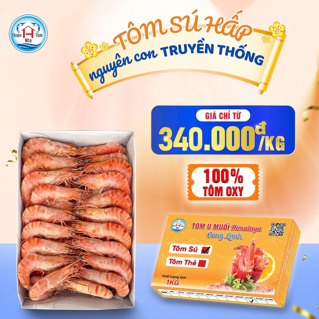  Tôm Sú Hấp Nguyên Con Truyền Thống Hộp 1kg 