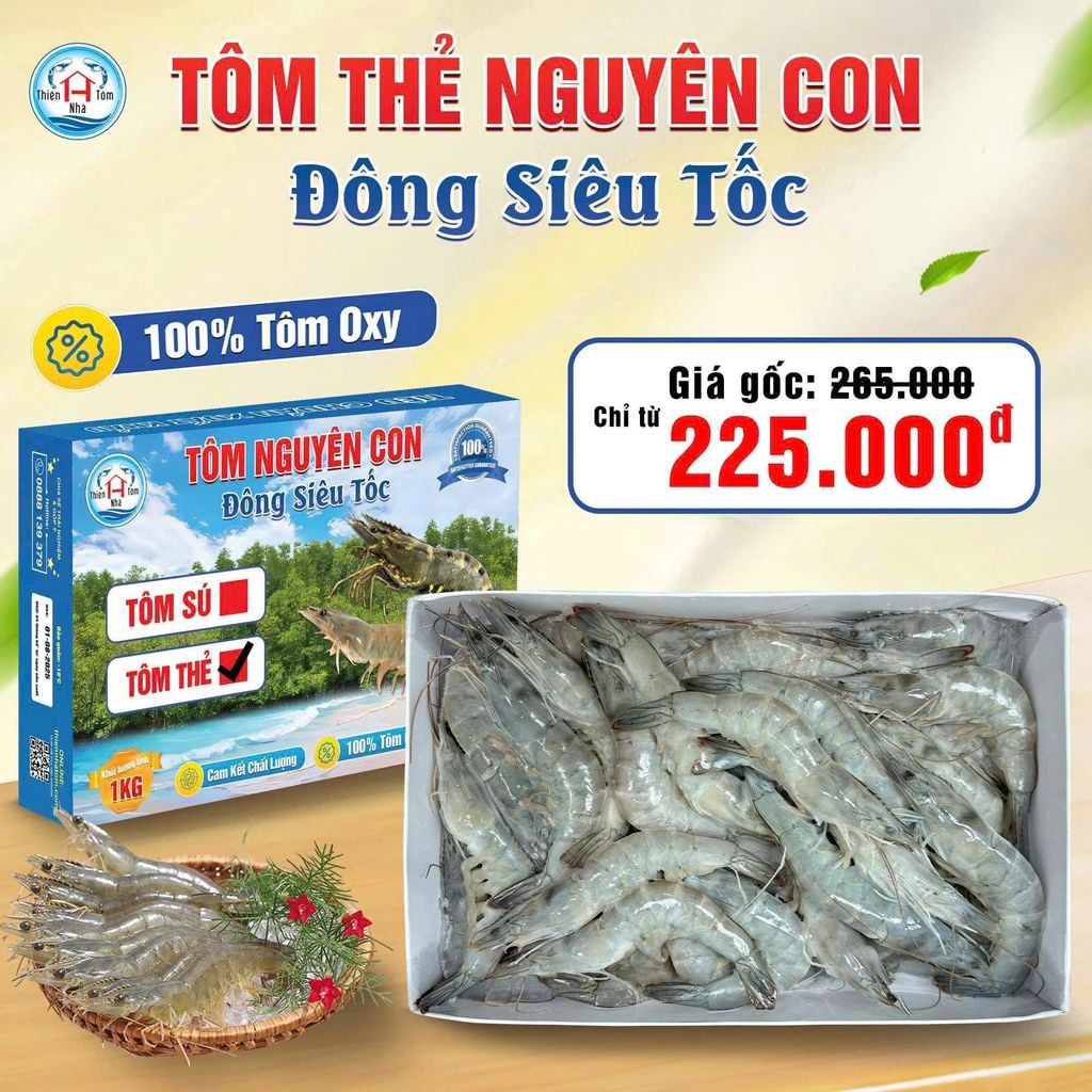  Tôm Thẻ Nguyên Con Đông Siêu Tốc hộp 1kg 