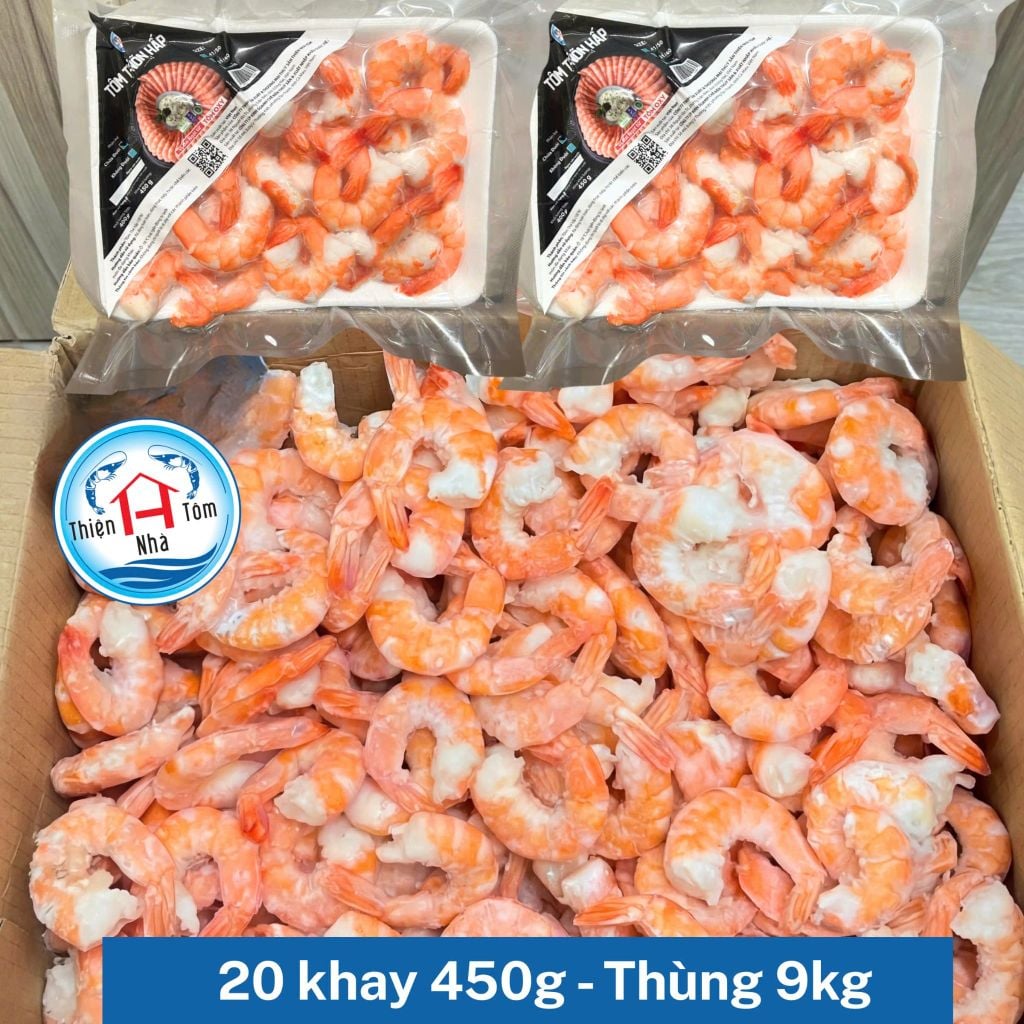  Tôm Thẻ Nõn Oxy Hấp Dai-Ngọt - THÙNG 9KG (NET 8KG - 20 KHAY 450G) 