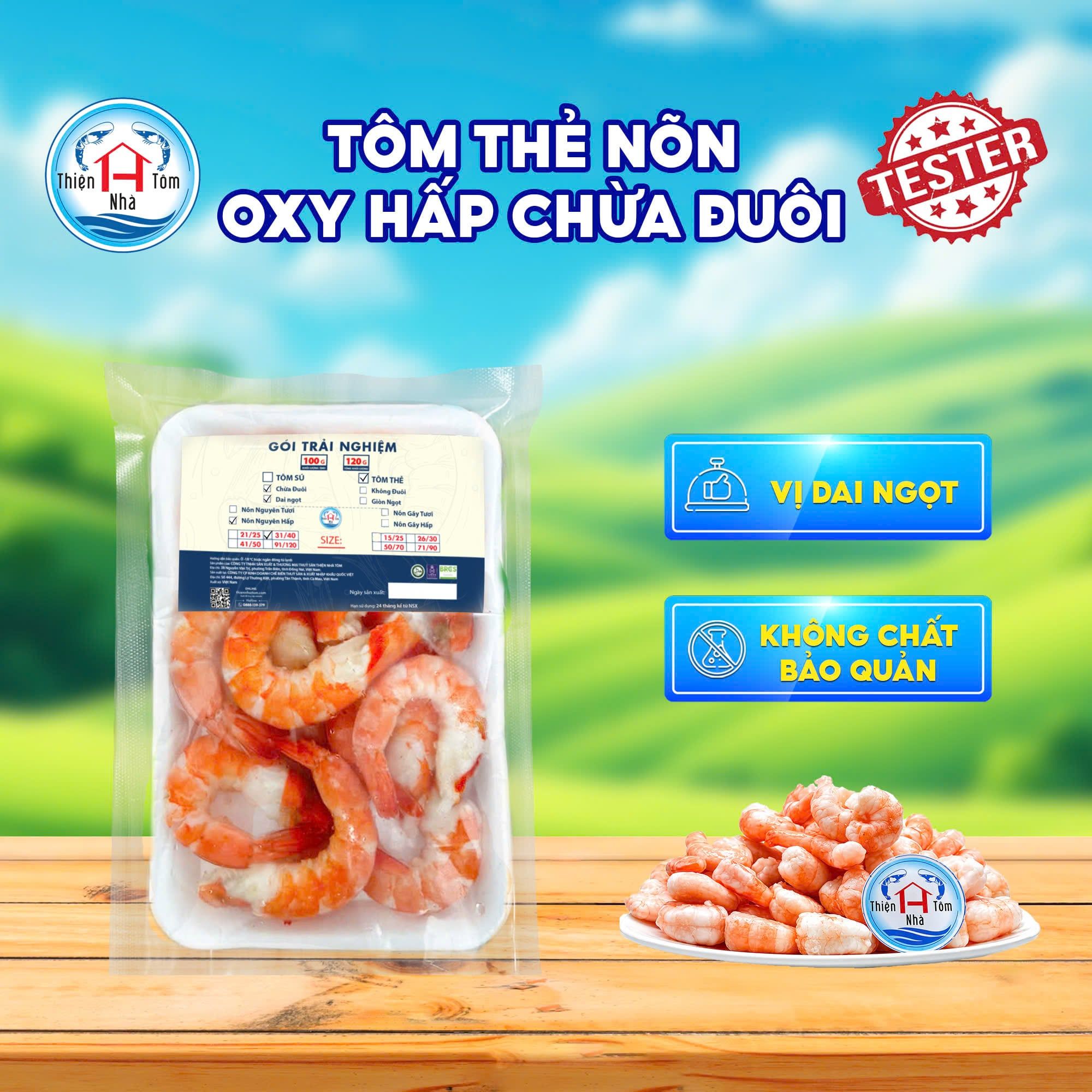  Tôm Thẻ Nõn Oxy Hấp Chừa Đuôi (Dai-Ngọt) Khay 120G 