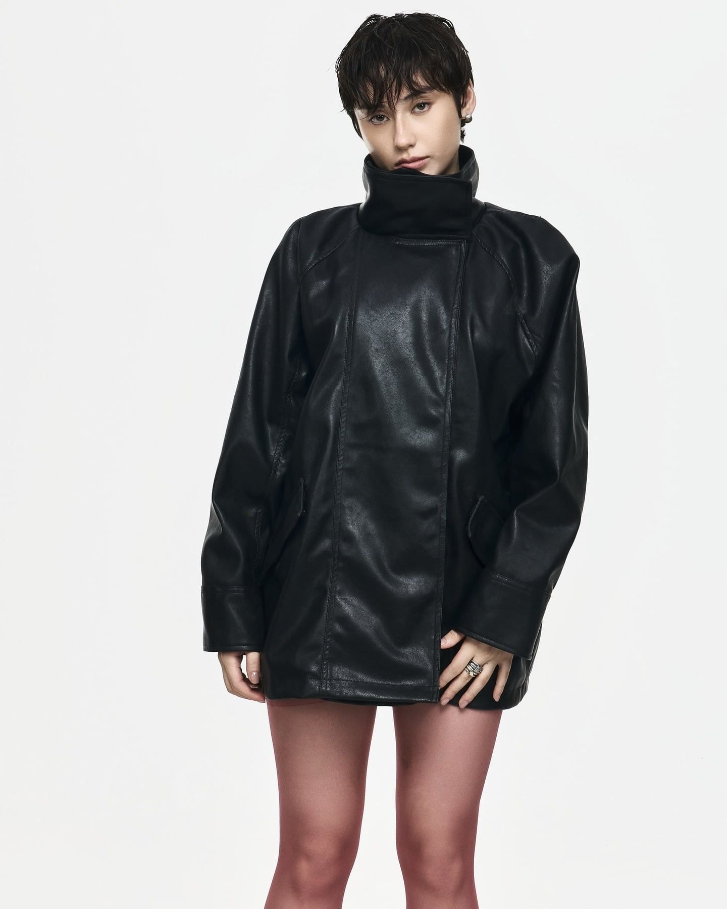 HIGH COLLAR LEATHER JACKET