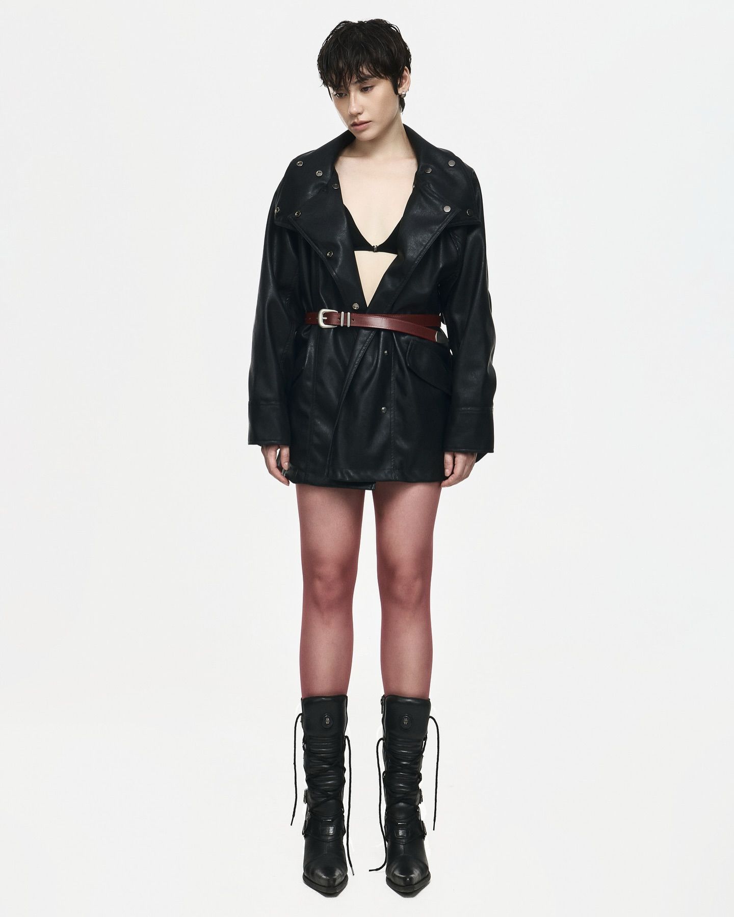 HIGH COLLAR LEATHER JACKET