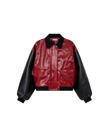  Áo Khoác Bomber Da Phối Màu Đen Đỏ - JERSEY LEATHER BOMBER 