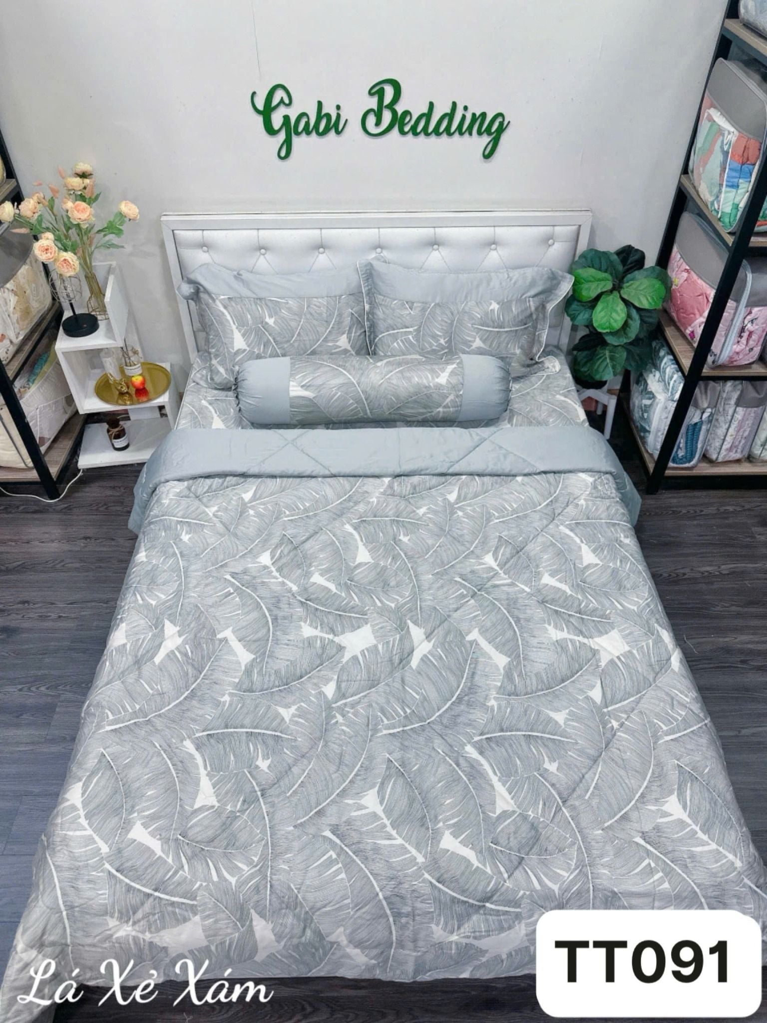  Lụa Tơ Tằm Lá Xẻ Xám 