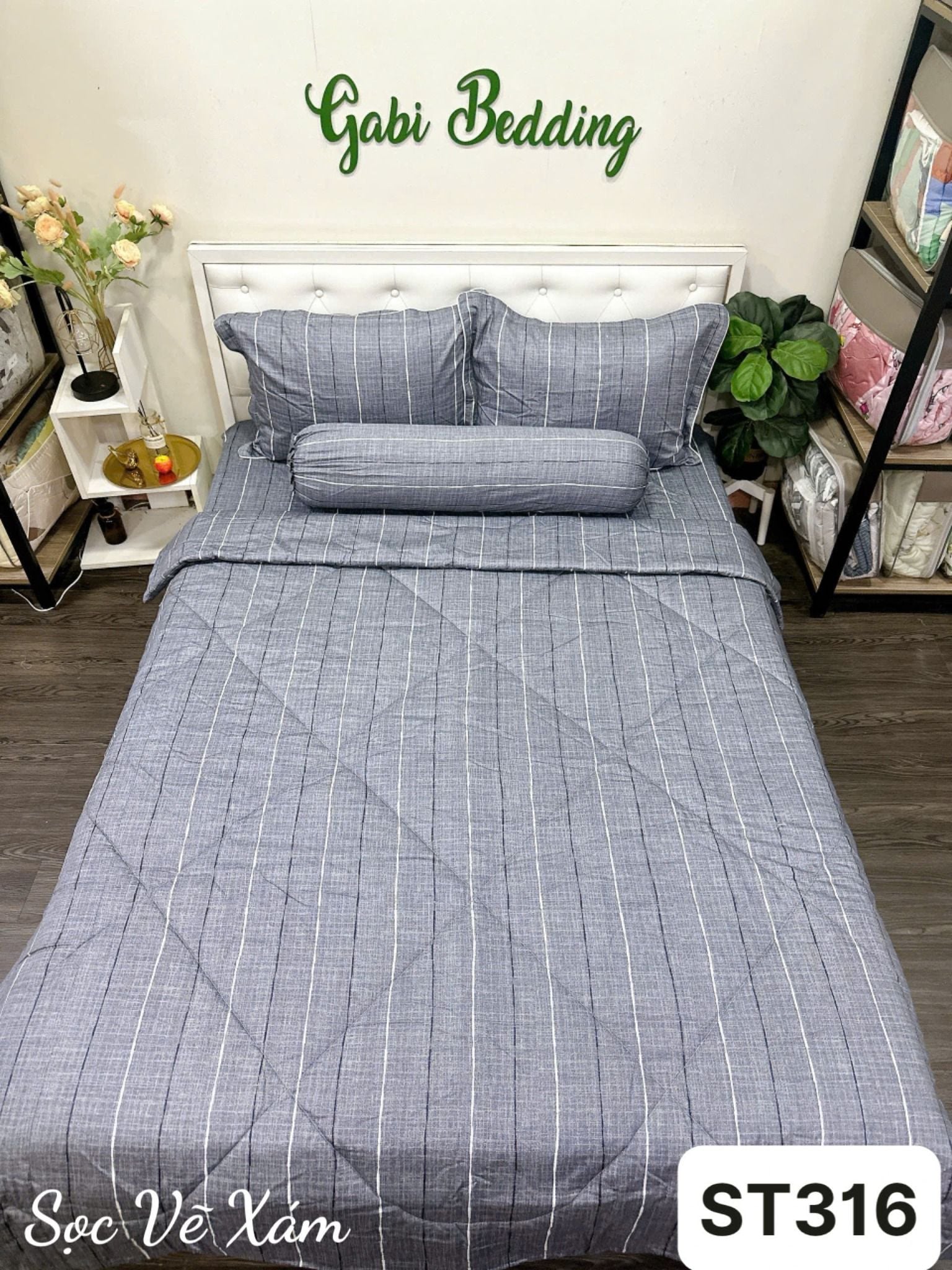  Satin Sọc Vẽ Xám 