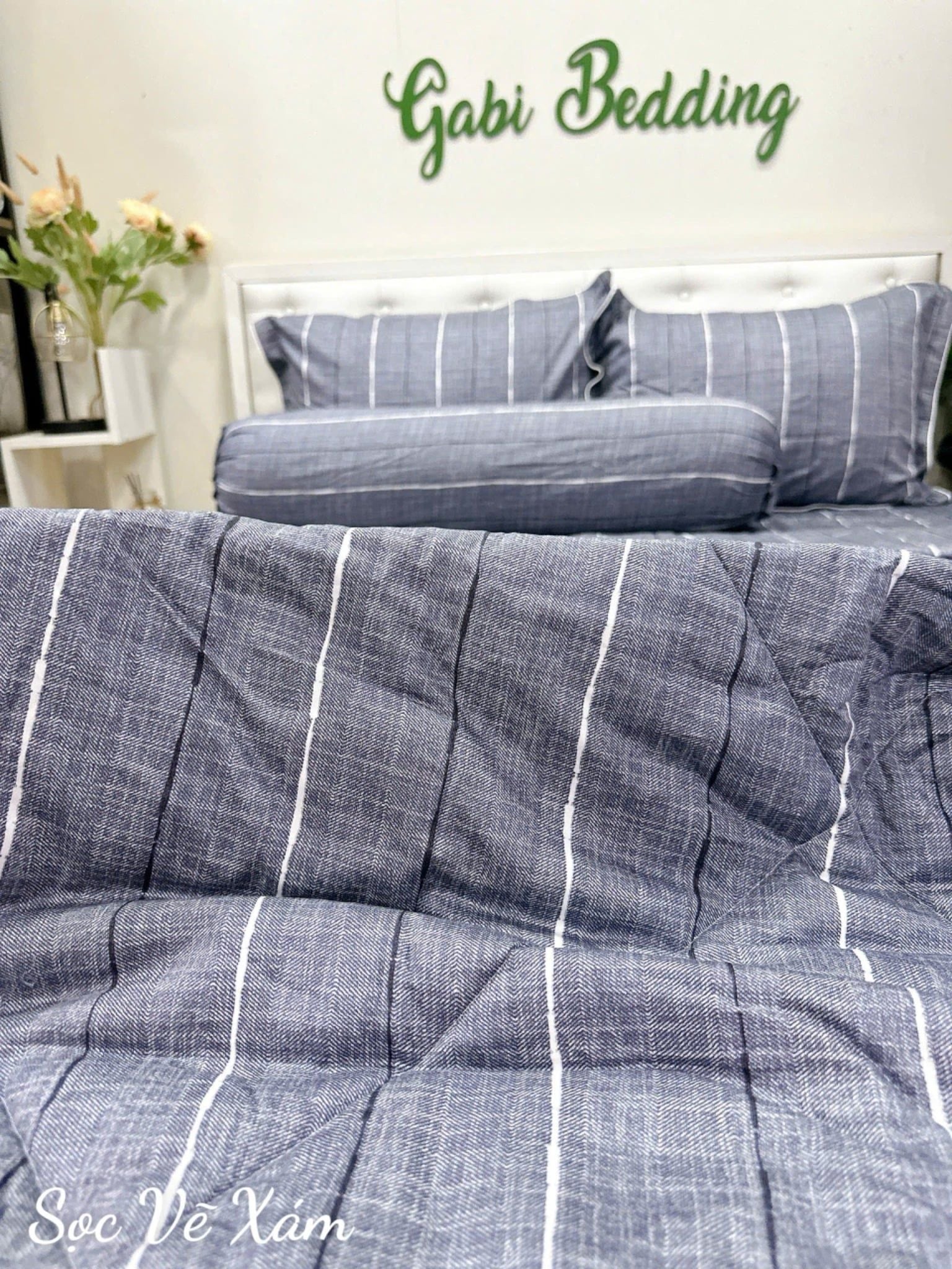  Satin Sọc Vẽ Xám 