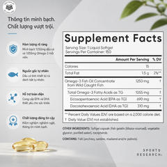 Sports Research Omega-3 Fish Oil 1250mg 150 Viên