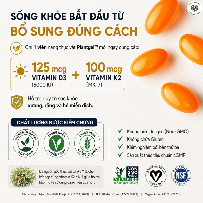 Sports Research Vitamin D3 K2 5000 IU 160 Viên