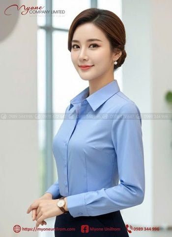 Sơ mi nữ dài tay- xanh nhạt