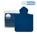  L'ANGE ÁO CHOÀNG TẮM 6 LỚP CÓ NÓN CHO BÉ 60x65cm - MÀU DEEP SEA BLUE (SIZE M) 