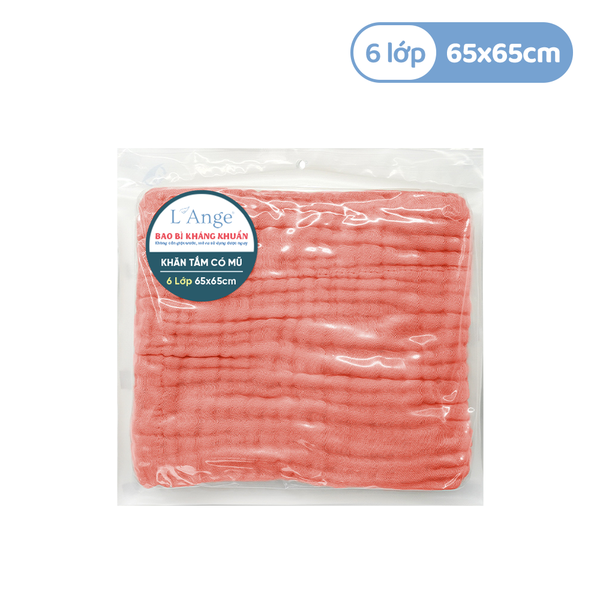  L'ANGE KHĂN TẮM VẢI BÔNG CÓ NÓN 6 LỚP CORAL RED 65X65 