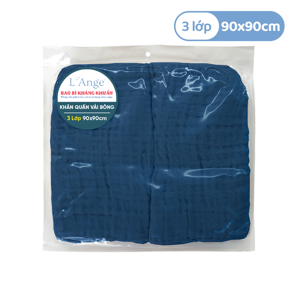  L'ANGE KHĂN QUẤN/KHĂN CHE CHO BÉ BÚ/CHĂN ĐẮP VẢI BÔNG 3 LỚP 90x90cm (SET 2 CÁI) - DEEP SEA BLUE 