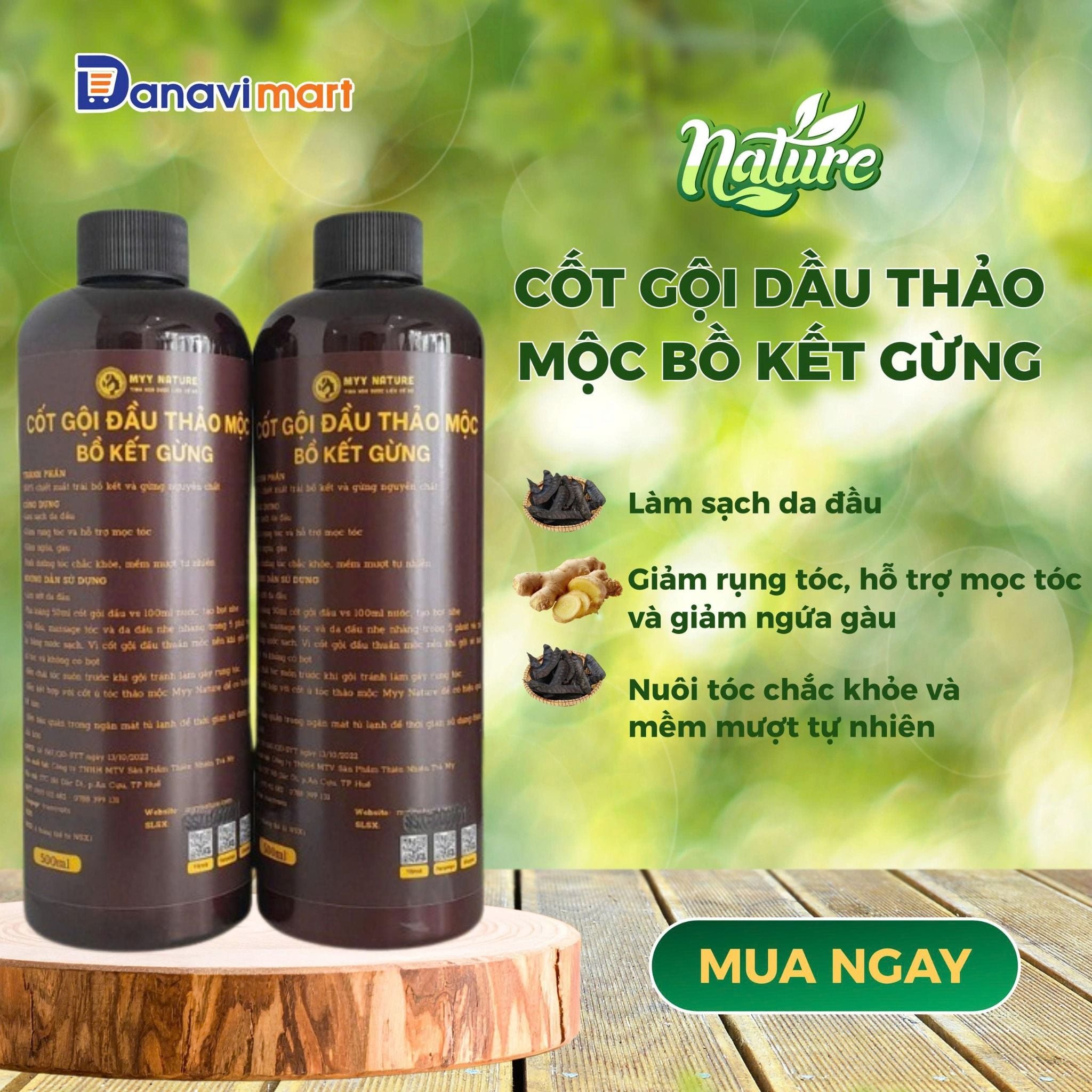  Combo Cốt gội dầu thảo mộc bồ kết gừng 500ml 